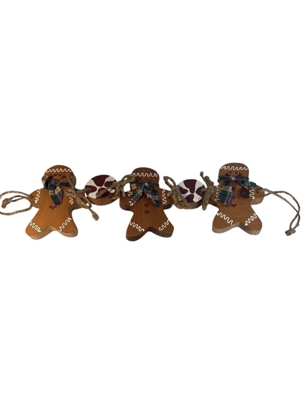 Wooden Gingerbread Man Garland Rustic Christmas Decor 13 Inches Long 4" Tall